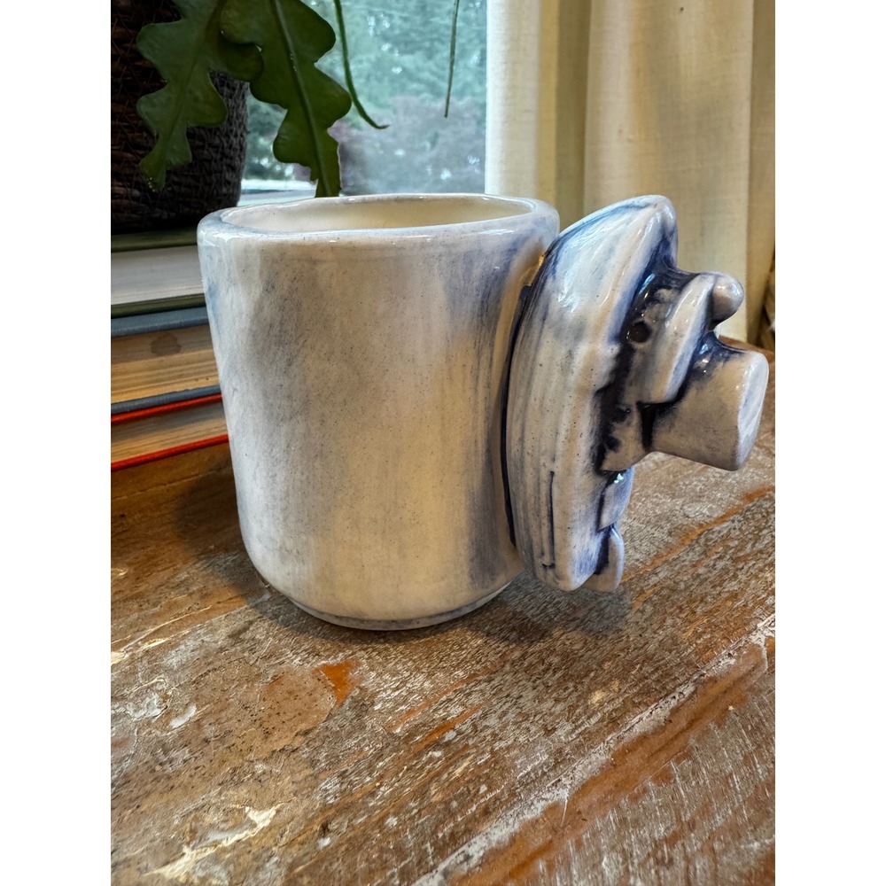 Studio Pottery‎ Tugboat Handle Mug Blue White Ceramic Nautical Steamship Cup